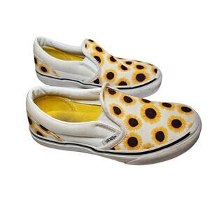 Vans Sunflower Shoes Kids Youth Girls Size 2 Slip On Sneakers White Yellow Flats